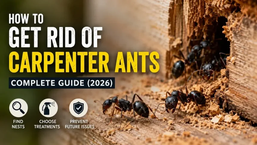 How to get rid of carpenter ants in damaged wood by finding the nest and treating the infestation