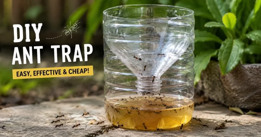 DIY plastic bottle ant trap with ants