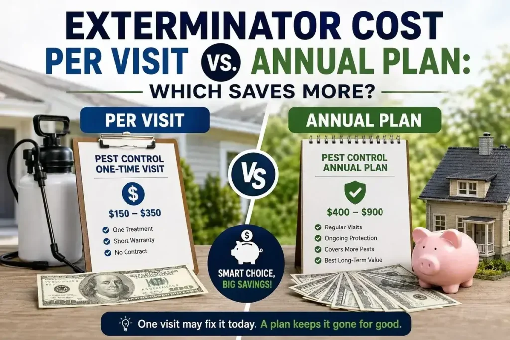 Exterminator cost per visit compared with an annual pest control plan for ant treatment