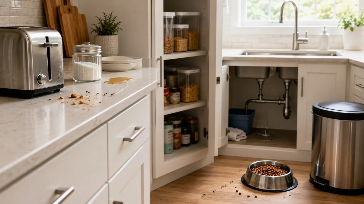 Food and moisture sources that attract ants indoors