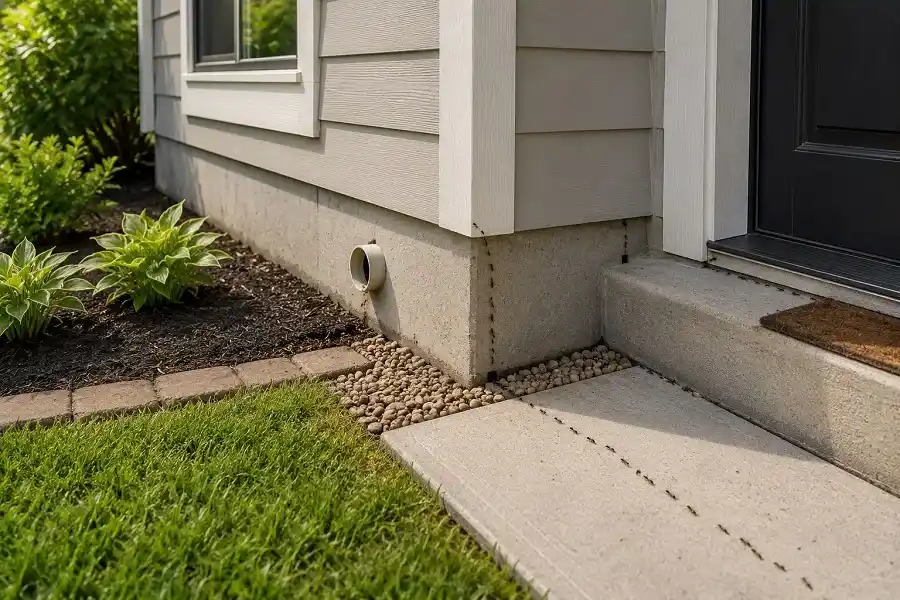 Outdoor ant entry points around a home foundation and doorway