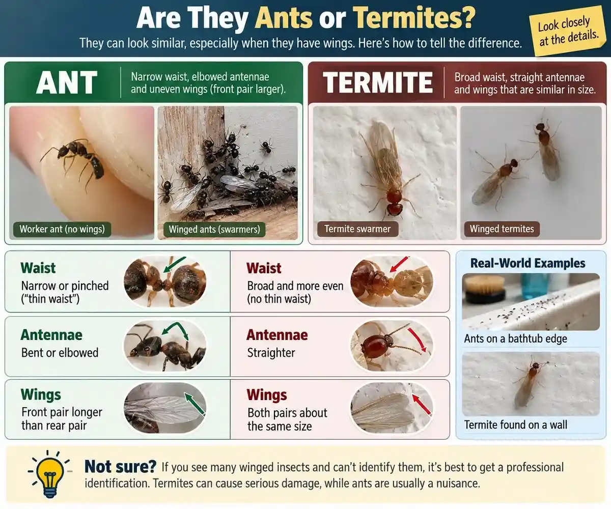 Comparing winged ants and termites found indoors