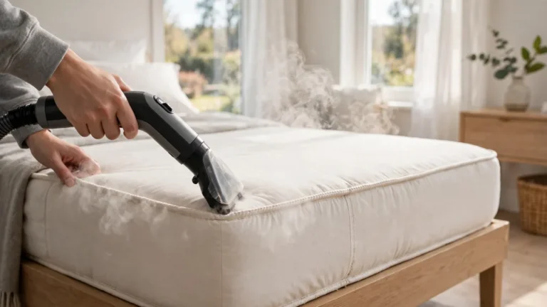 Running a steamer slowly along the seams of a mattress to kill bed bugs with heat
